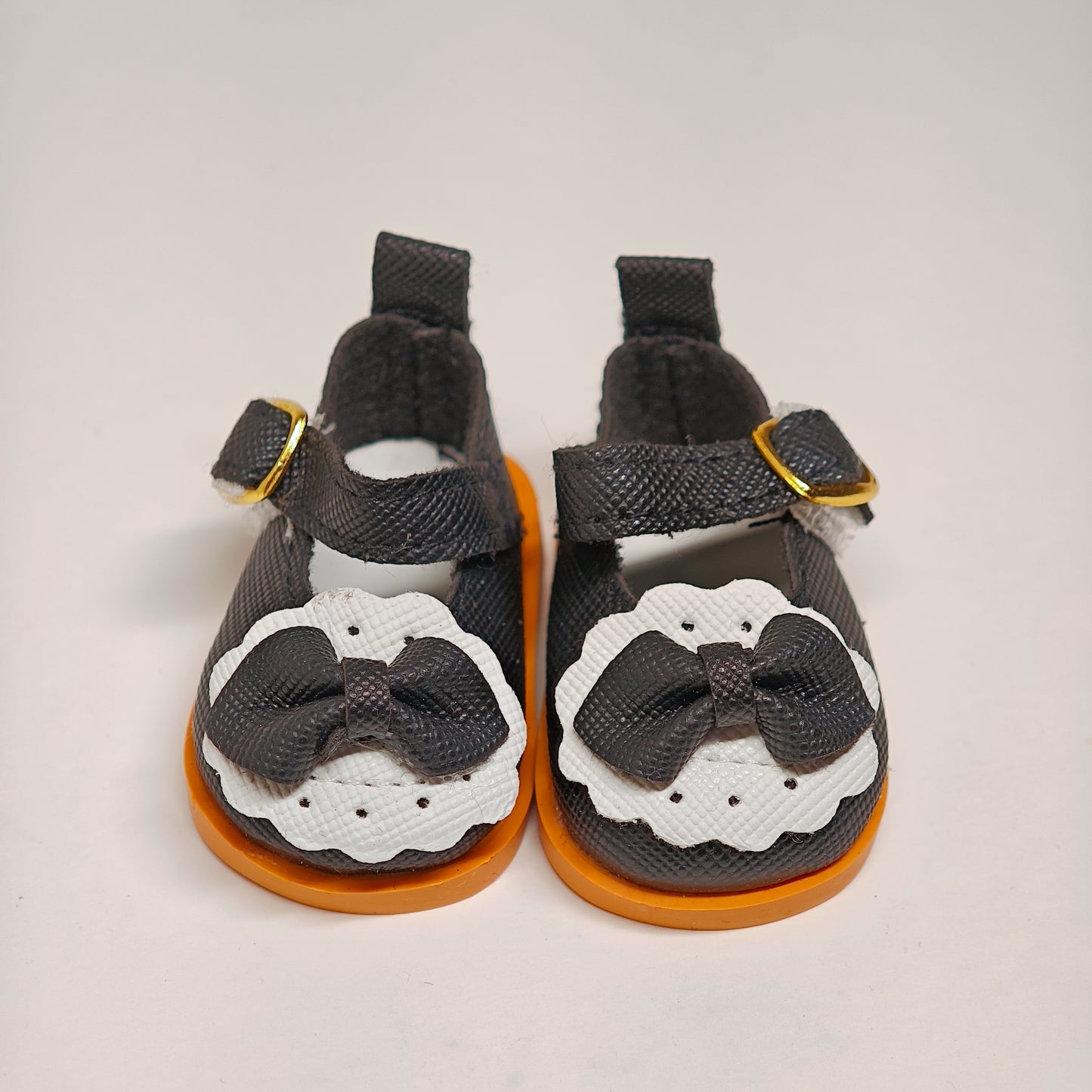 Doll Accessory Cute Maid Style Doll Shoes Mary Janes with Bows and Yellow Soles