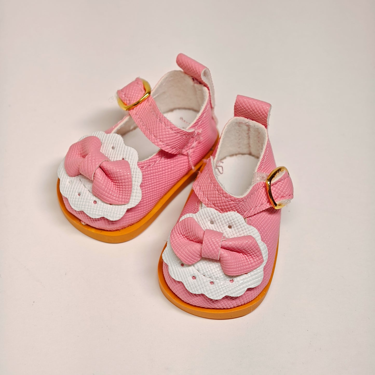 Doll Accessory Cute Maid Style Doll Shoes Mary Janes with Bows and Yellow Soles