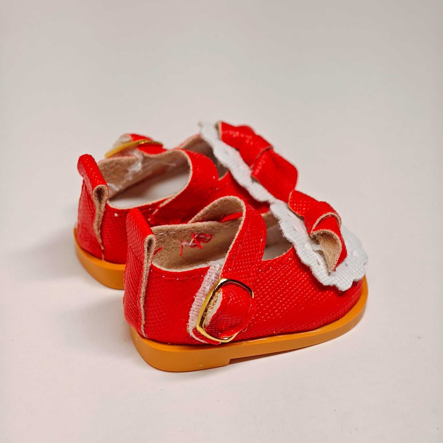 Doll Accessory Cute Maid Style Doll Shoes Mary Janes with Bows and Yellow Soles