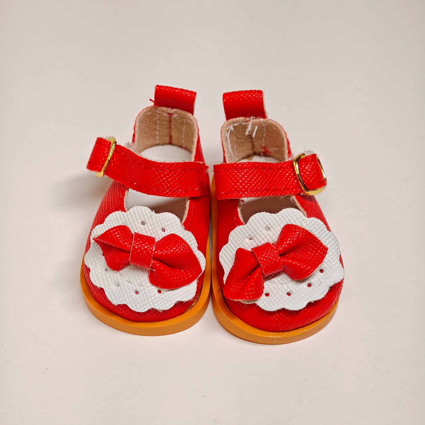 Doll Accessory Cute Maid Style Doll Shoes Mary Janes with Bows and Yellow Soles
