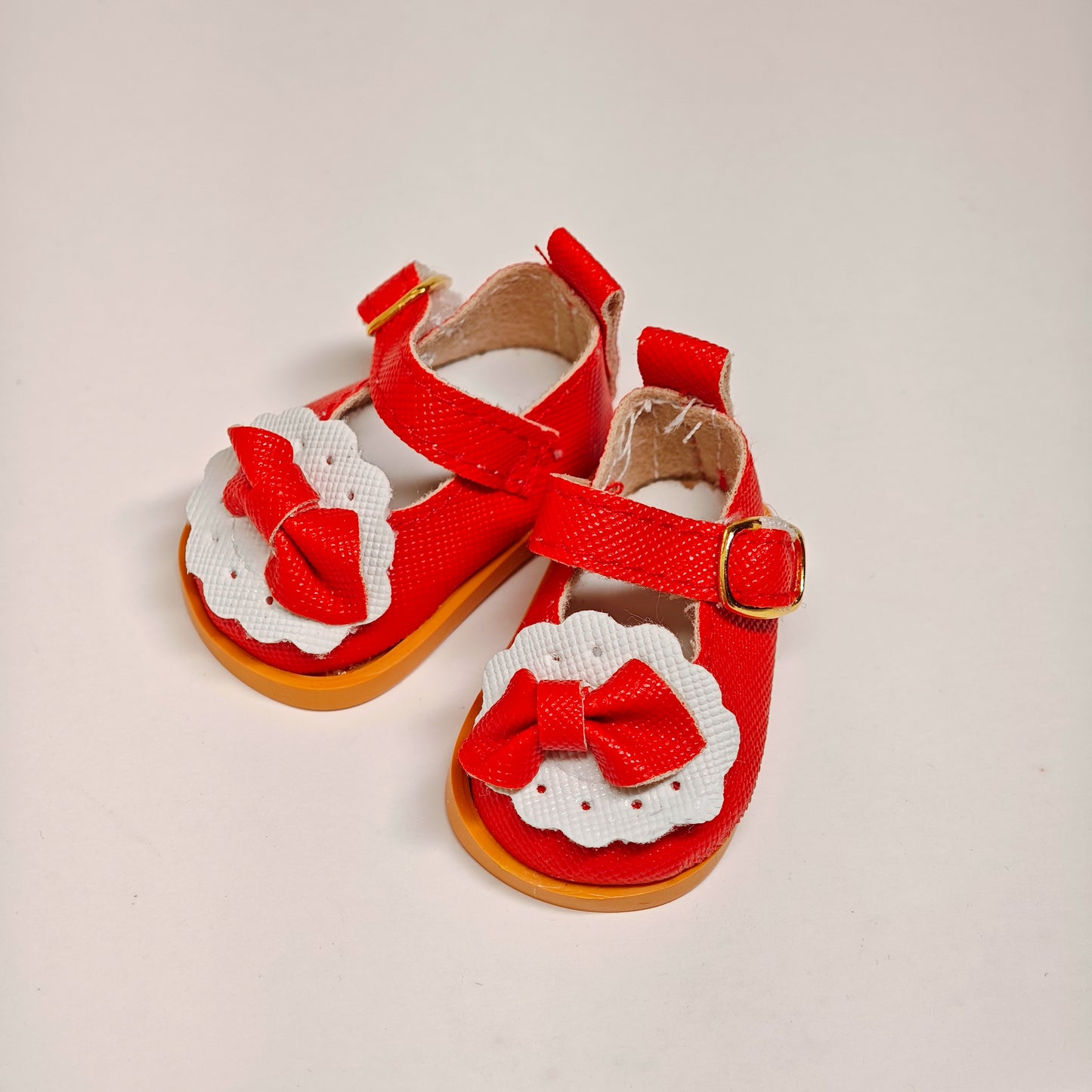 Doll Accessory Cute Maid Style Doll Shoes Mary Janes with Bows and Yellow Soles