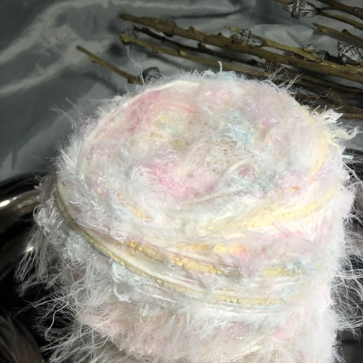Spring Peach Reverie DIY Hand-Blended Long-Pile Yarn; Mohair; For Knitting & Weaving