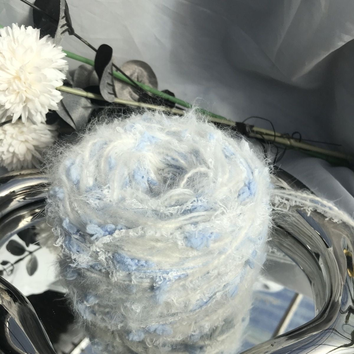 Horizon of Celestial Azure DIY Hand-Blended Long-Pile Yarn; Mohair; For Knitting & Weaving