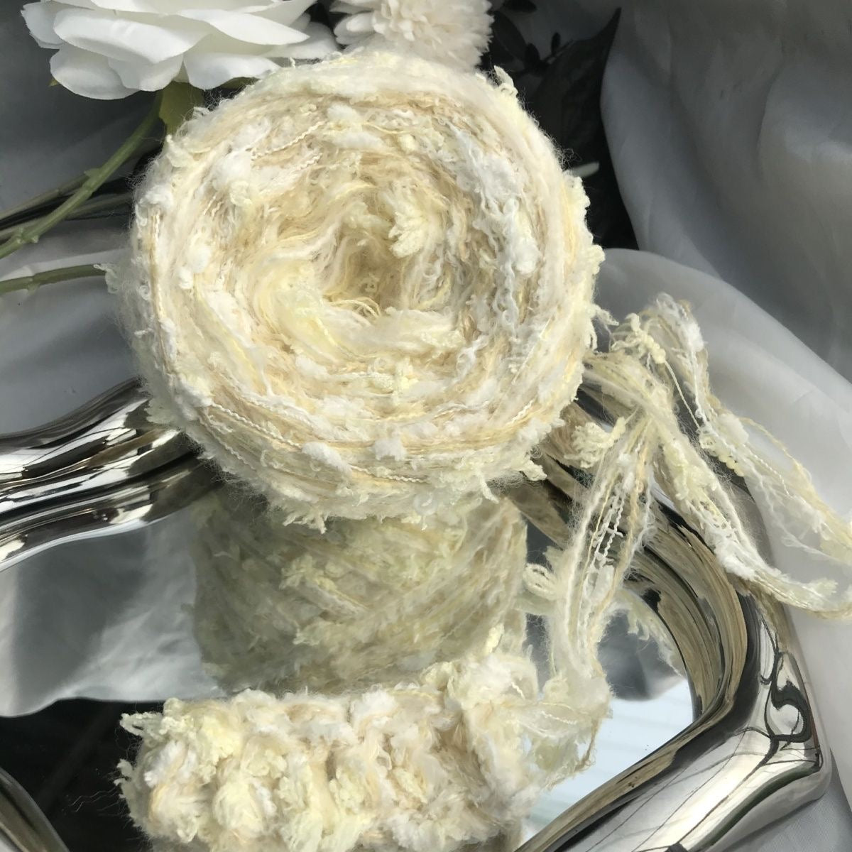 Egg Custard DIY Hand-Blended Long-Pile Yarn; Mohair; For Knitting & Weaving
