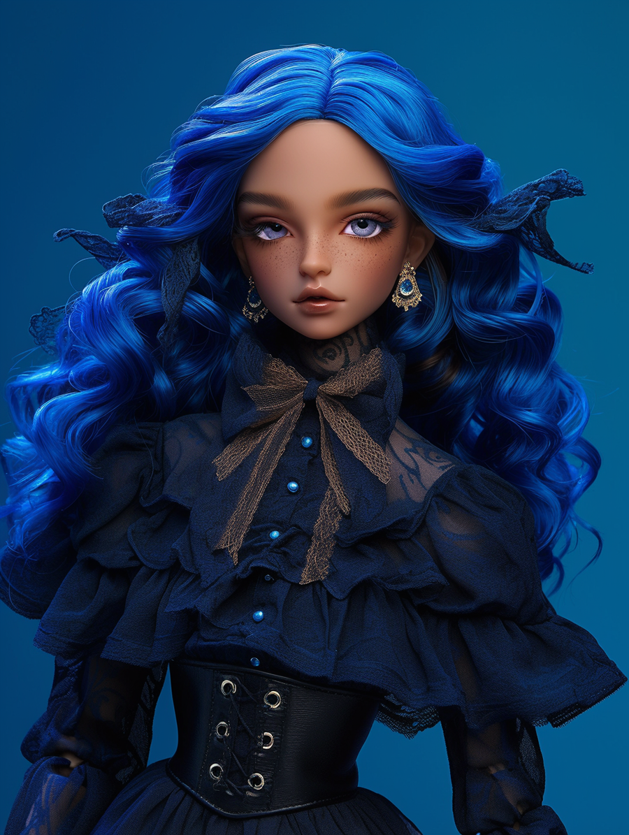 Custom Doll: Deep Blue Ocean – Gothic Lolita Dream with Tan Skin