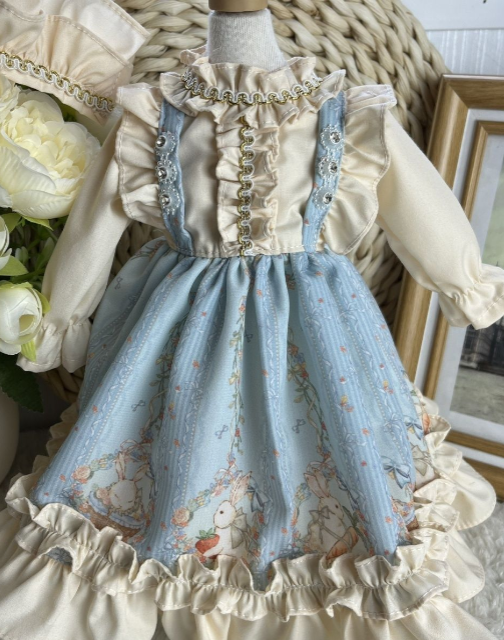 Blue Bunny Doll Dress Handmade Doll Clothes 6 inch