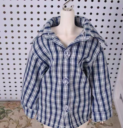 Custom Outfit--Checkered shirt & navy straight jeans