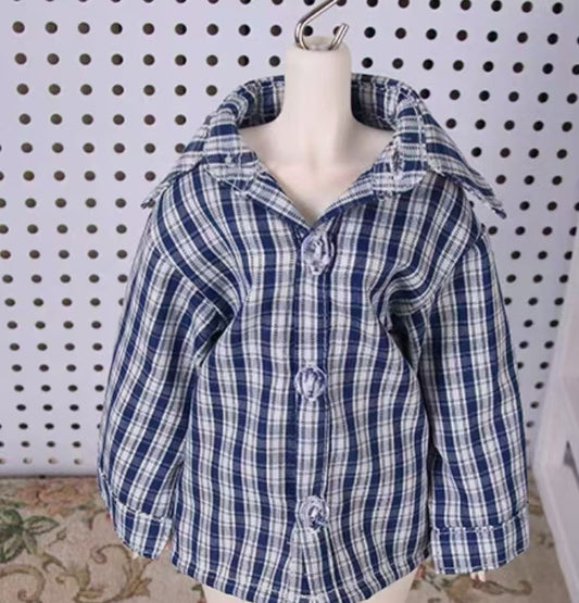 Custom Outfit--Checkered shirt & navy straight jeans