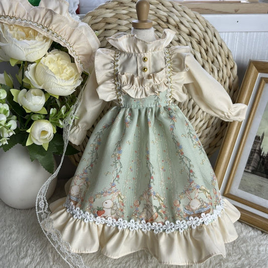 Handmade Vintage Green Bunny Dress for 12'' Doll