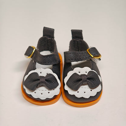 Doll Accessory Cute Maid Style Doll Shoes Mary Janes with Bows and Yellow Soles