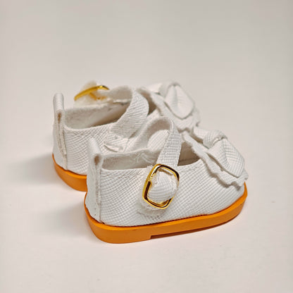 Doll Accessory Cute Maid Style Doll Shoes Mary Janes with Bows and Yellow Soles