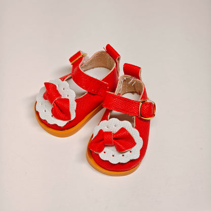 Doll Accessory Cute Maid Style Doll Shoes Mary Janes with Bows and Yellow Soles