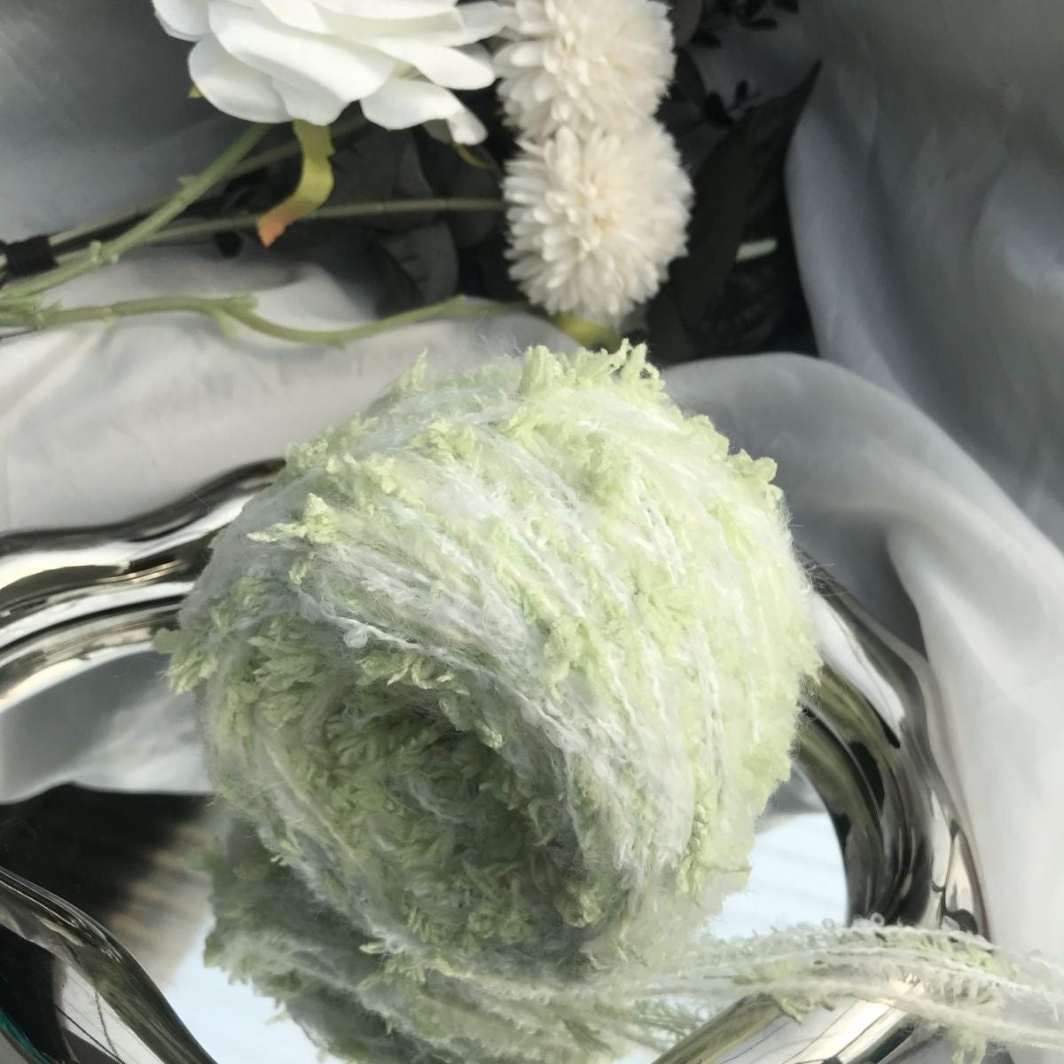 Verdant Spring Serenity DIY Hand-Blended Long-Pile Yarn; Mohair; For Knitting & Weaving