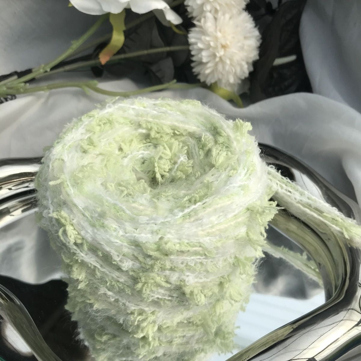 Verdant Spring Serenity DIY Hand-Blended Long-Pile Yarn; Mohair; For Knitting & Weaving