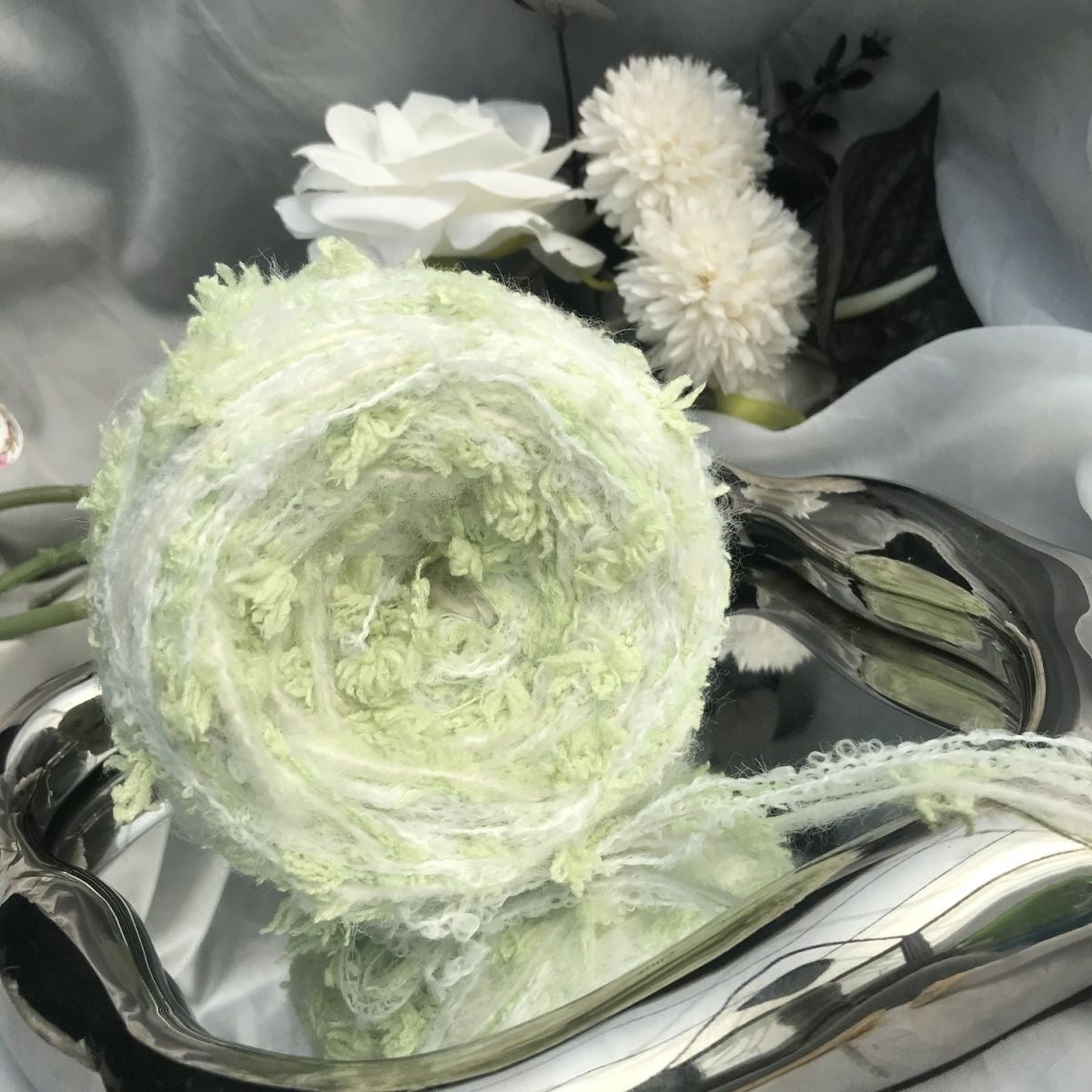 Verdant Spring Serenity DIY Hand-Blended Long-Pile Yarn; Mohair; For Knitting & Weaving