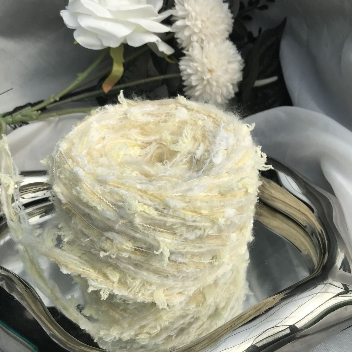 Egg Custard DIY Hand-Blended Long-Pile Yarn; Mohair; For Knitting & Weaving