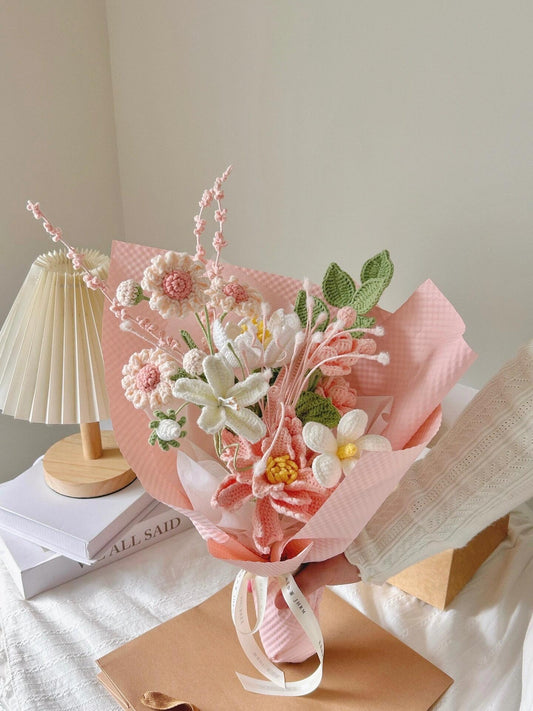 Soft Pink Crochet Flower Bouquet