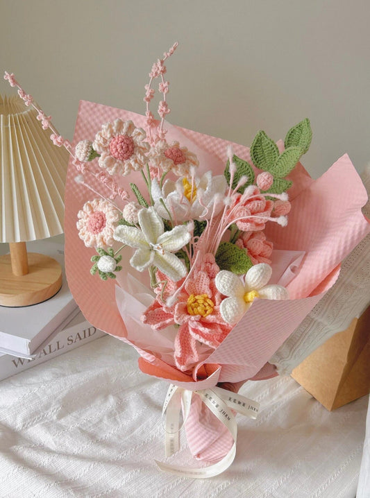 Soft Pink Crochet Flower Bouquet