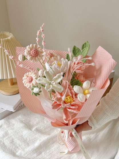 Soft Pink Crochet Flower Bouquet