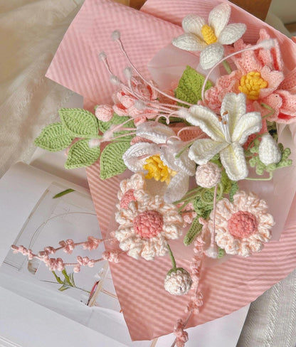 Soft Pink Crochet Flower Bouquet