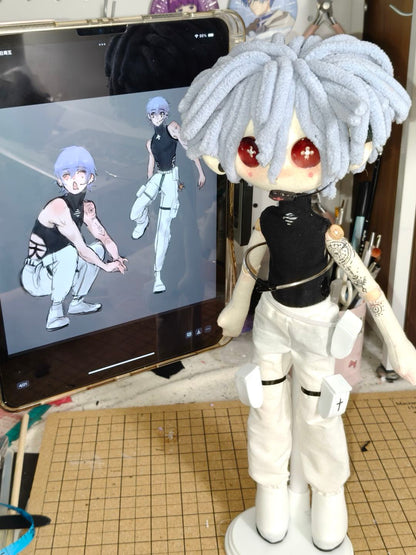 Custom Doll – Original OC Design with Tattoo, Headset & Sporty Outfit (Includes Black Earrings)